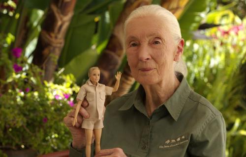 Jane Goodall junto a la muñeca Barbie, homenaje de Mattel