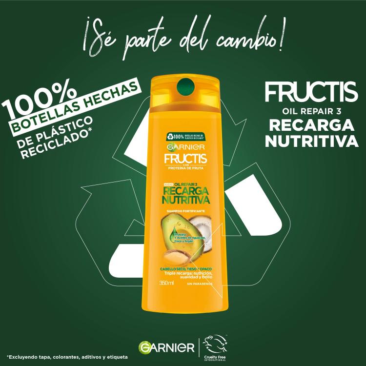 Fructis recarga nutritiva triple recarga botellas plástico reciclado Fructis recarga nutritiva triple recarga botellas plástico reciclado