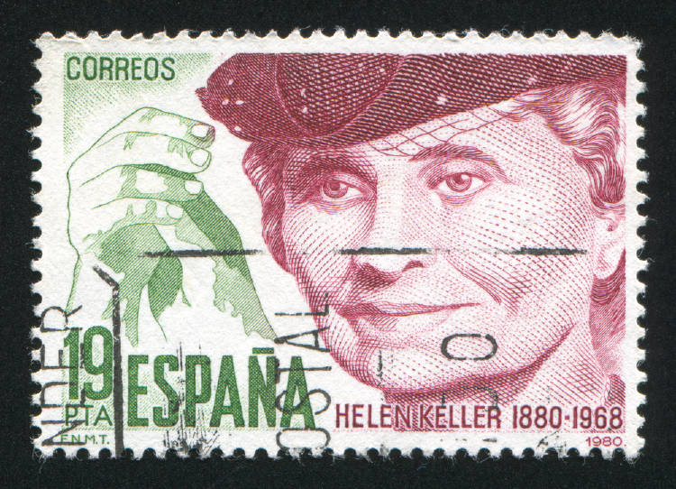 Una estampilla con el rostro de Helen Keller