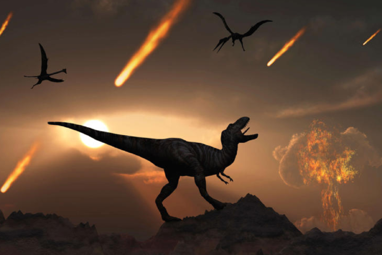 dinosaurio Ilustración sobre los últimos momentos de los dinosaurios en el cretácico. © Stocktrek Images/GETTY IMAGES