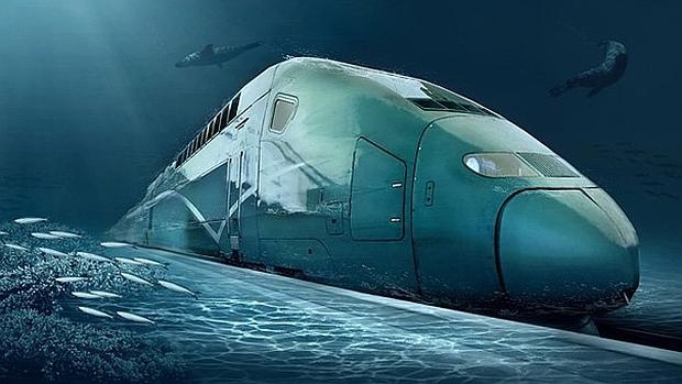 tren bajo el agua