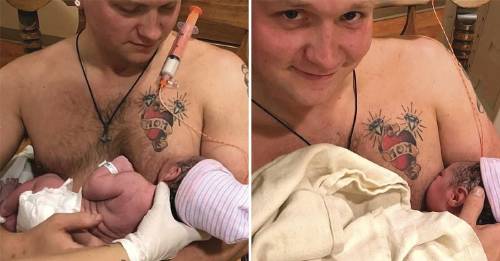 El padre que "amamanta" a su hija recién nacida