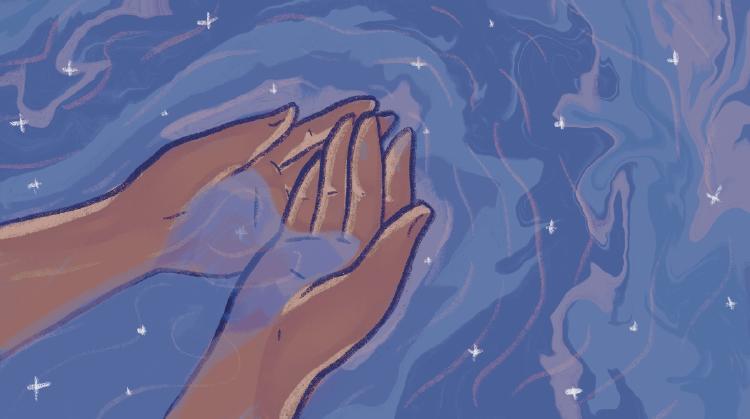 Ilustración manos en el rio Ilustración manos en el rio