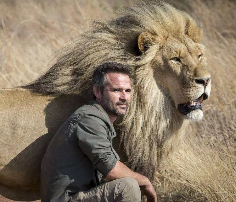 Kevin Richardson al lado de un león