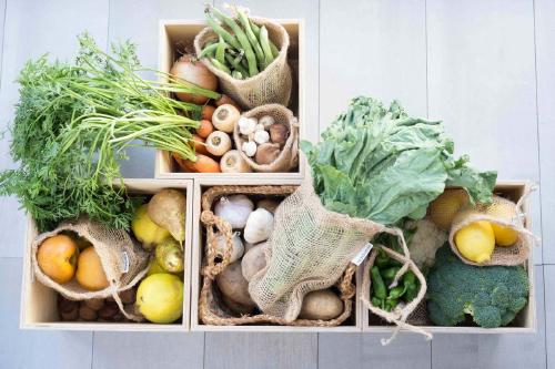cajas con frutas y verduras