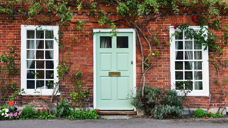 puerta de entrada con plantas