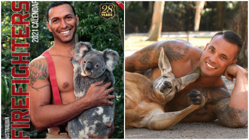 Bomberos australianos posan con animales por una buena causa