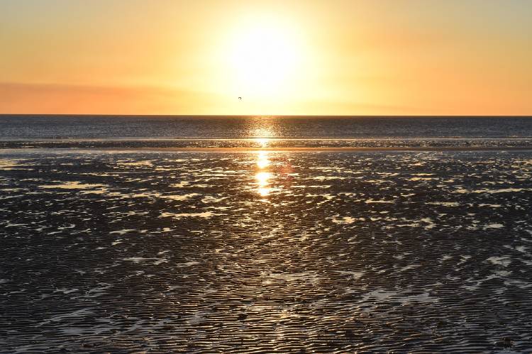 Atardecer brillante sobre el mar, en Puerto Pirámides, Península Valdés Atardecer brillante sobre el mar, en Puerto Pirámides, Península Valdés