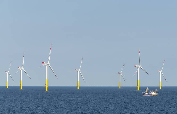 Parque de energía eólica en el agua