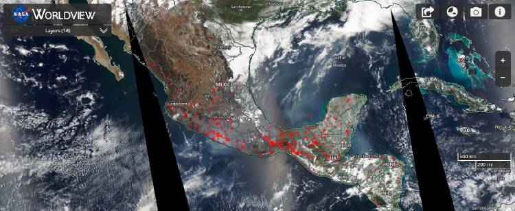 Imagen satelital de la NASA de los incendios en México