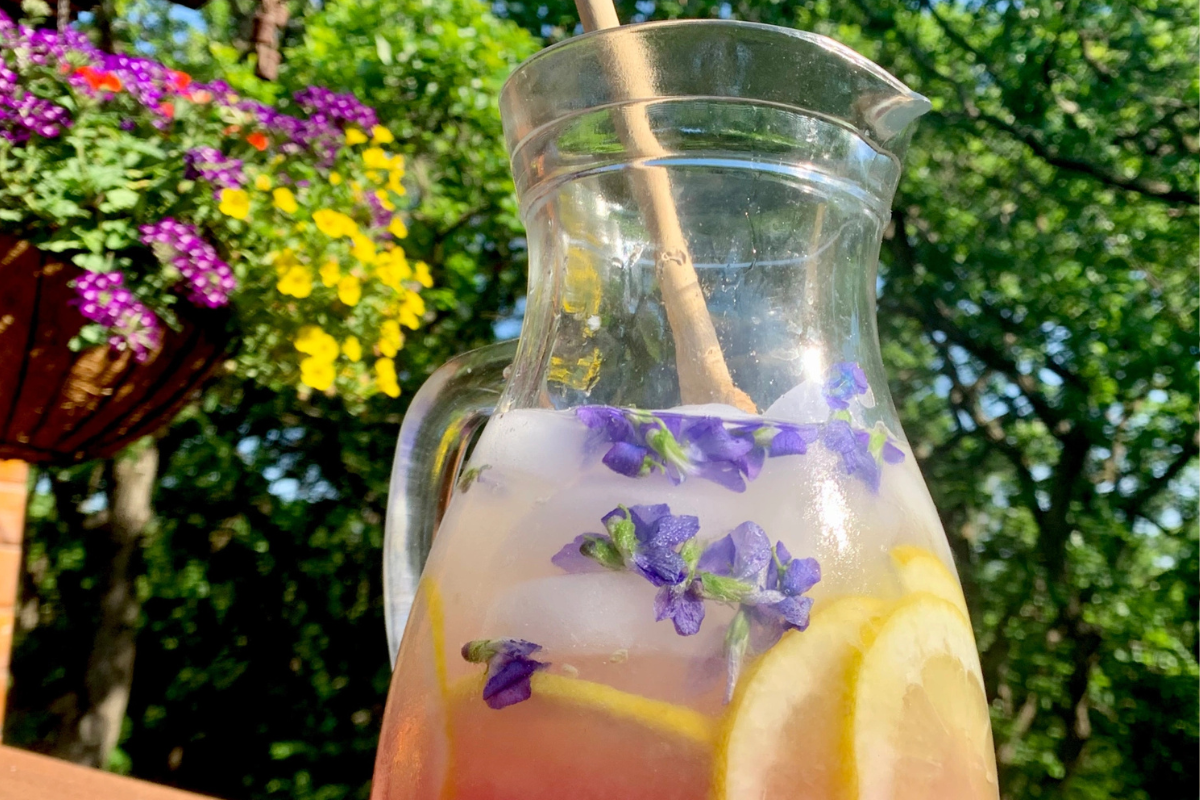 limonada El secreto está en el pigmento que desprenden las violetas cuando se infusionan: un tono violeta rosado que, al mezclarse con el ácido del limón, cambia mágicamente de color y se convierte en una bebida de cuento. (Pinterest)