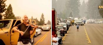 Un violinista se puso a tocar para las personas atascadas en el trafico mientras evacuaban por los incendios 1