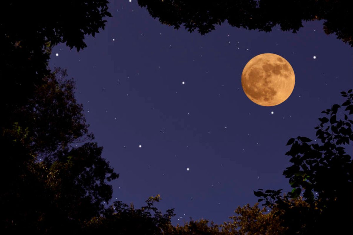 El color naranja que percibimos se debe a la dispersión de Rayleigh, el mismo fenómeno que hace que el Sol se vea rojo al amanecer y al atardecer. Imagen: Pinterest