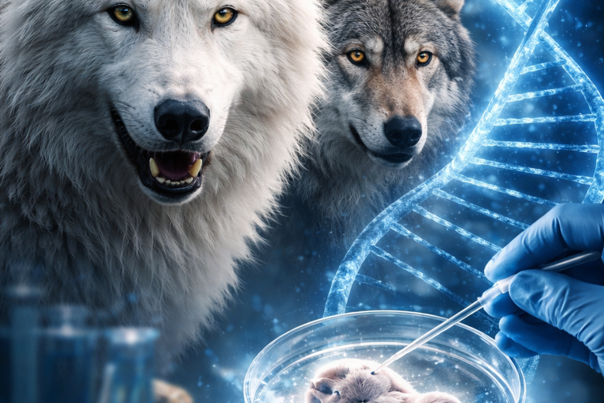 Reviven al lobo blanco tras 10 mil años y estalla la polémica: ¿avance o peligro ambiental? (Imagen: IA)