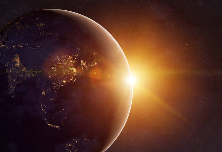 planeta sol La Tierra con el Sol detrás