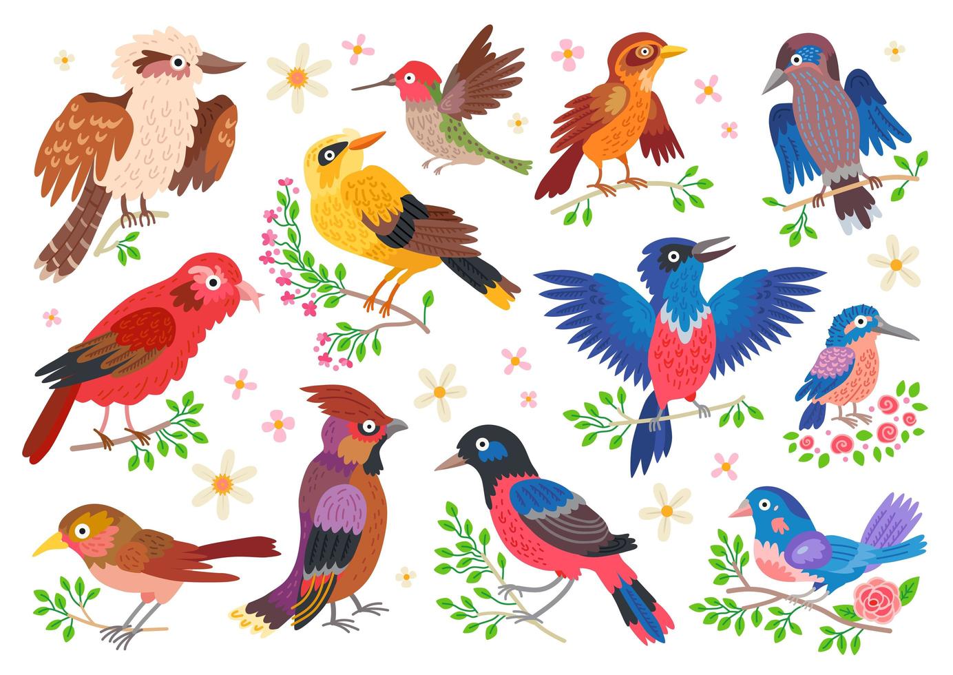 set of forest birds cartoon songbirds vector set of forest birds cartoon songbirds vector