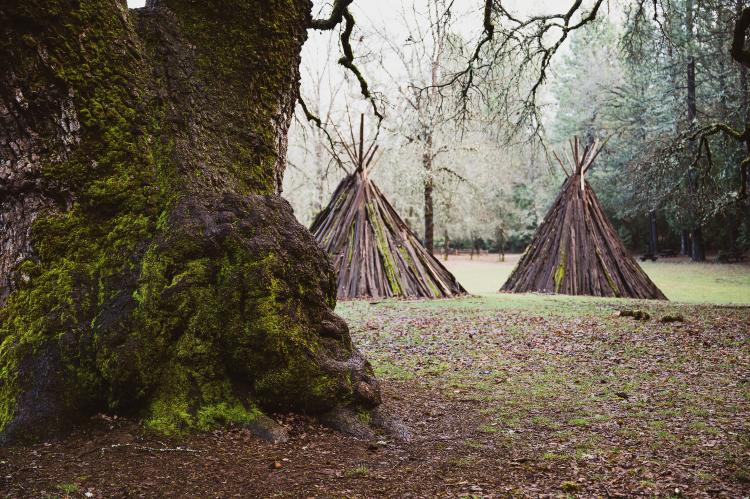 native american traditional me wuk ceremony lodging during daytime