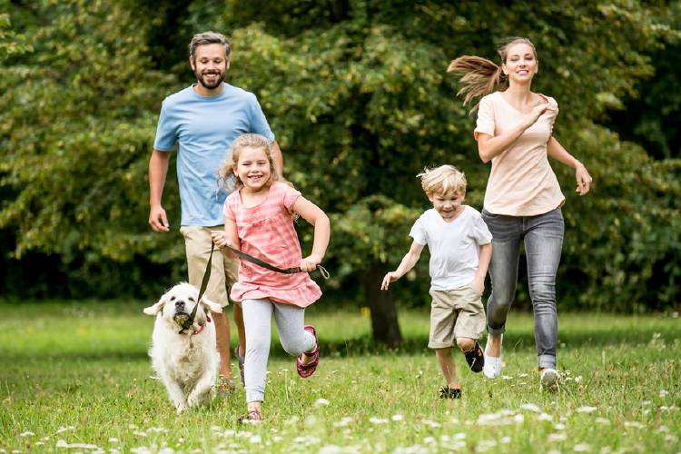 familia corriendo y divirtiendose en el parque