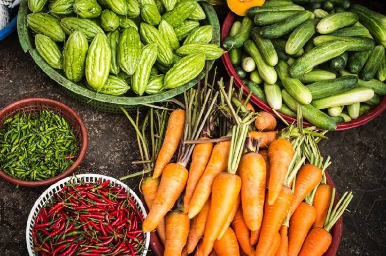 Vegetales Variedad de vegetales en recipientes