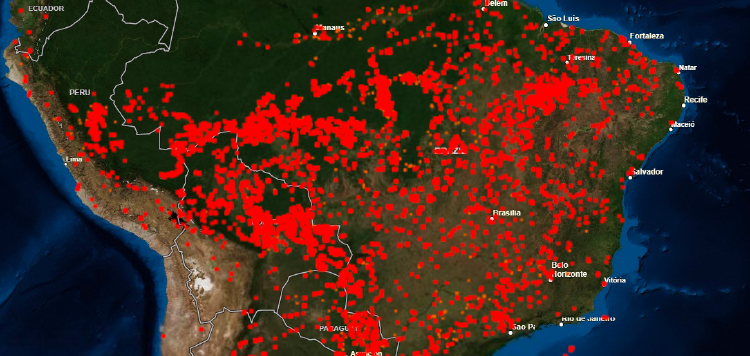 Mapa de incendios en Brasil