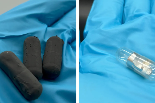 capsulas La cápsula puede utilizarse para comprobar de forma inalámbrica que se ha tomado la medicación. Está recubierta de una capa especial, y al tragarla, el jugo gástrico expone la antena para que pueda comunicarse. Cortesía de los investigadores. (Wired)